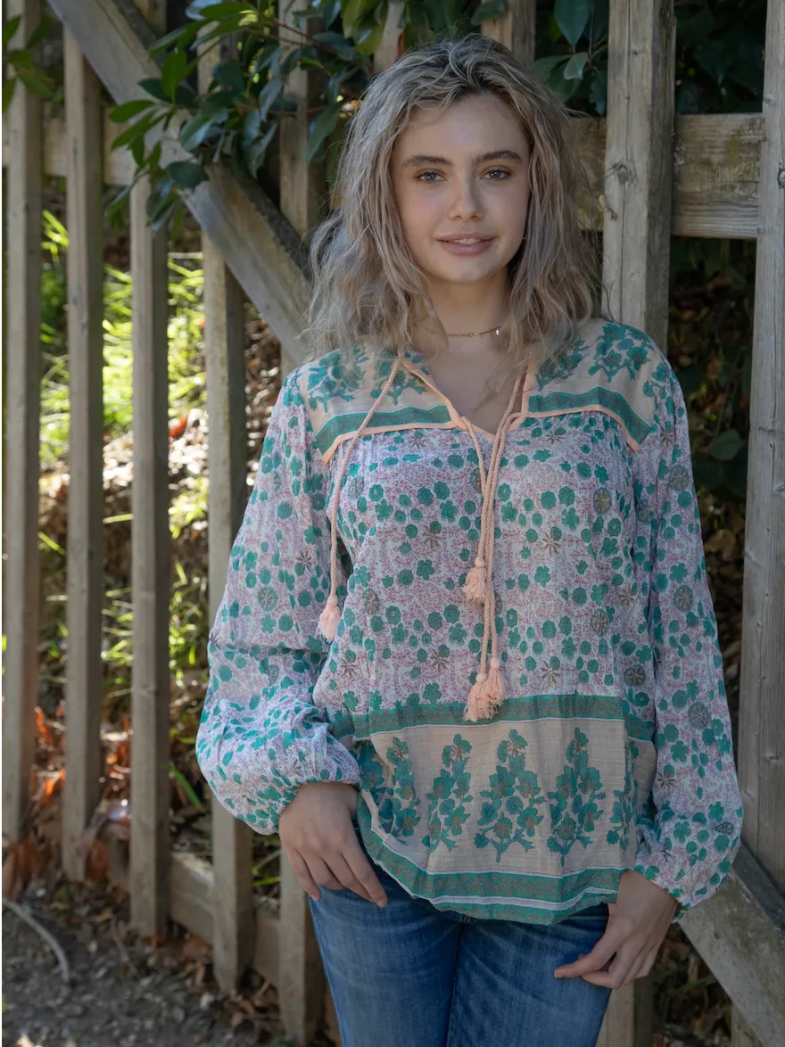 Ginger Printed Blouse Long Sleeves Peach