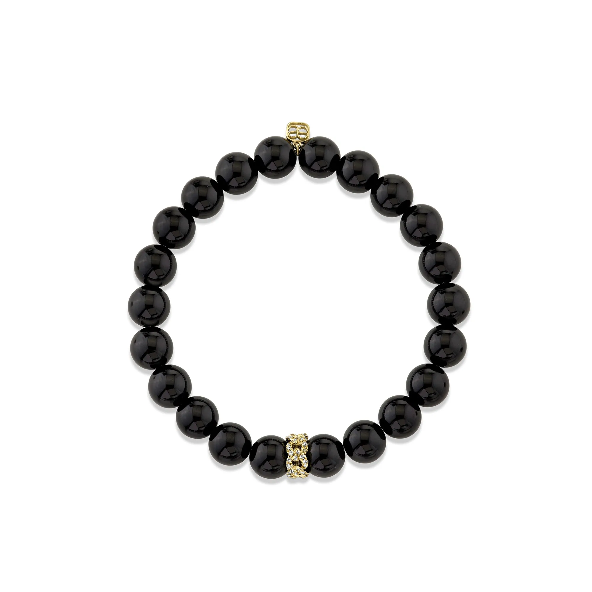 Gold & Diamond Link Rondelle On Onyx