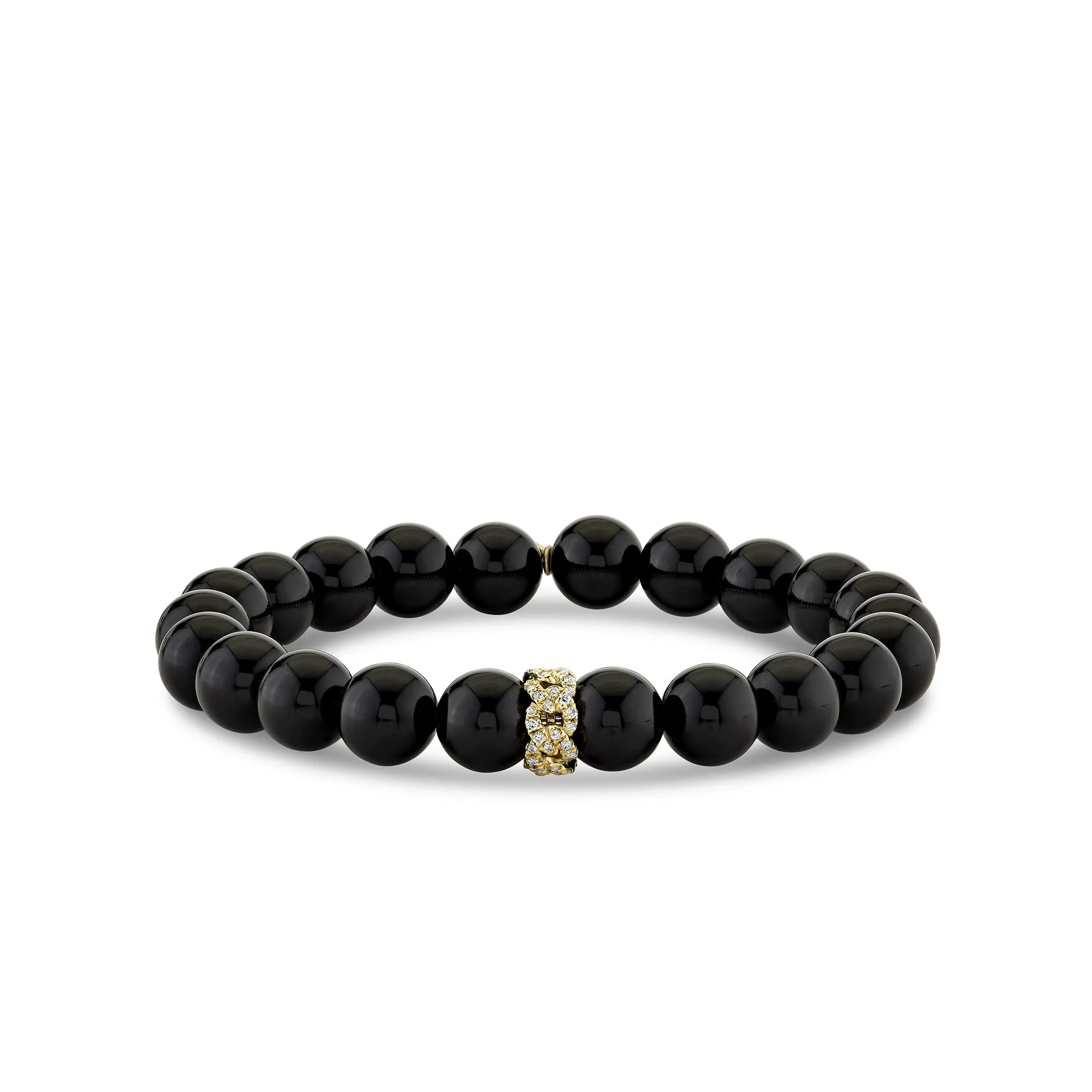 Gold & Diamond Link Rondelle On Onyx