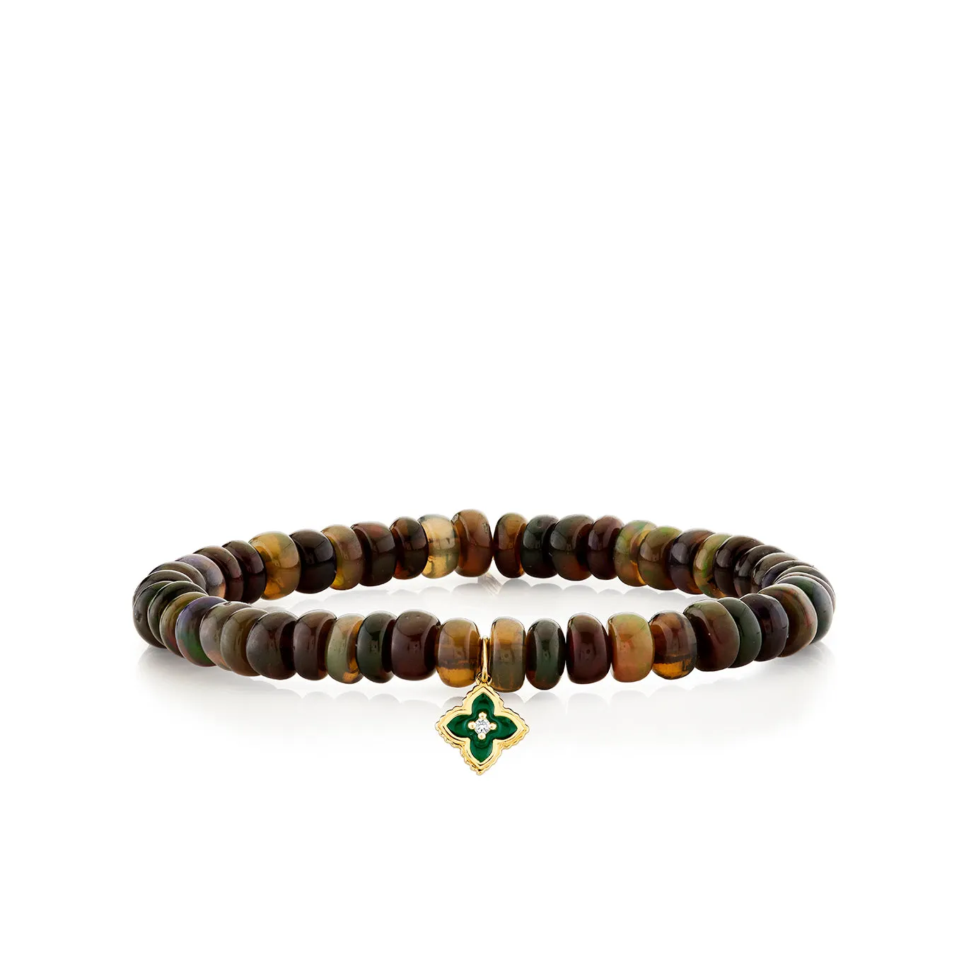 Gold, Diamond & Emerald Mini Moroccan Flower on Black Opal