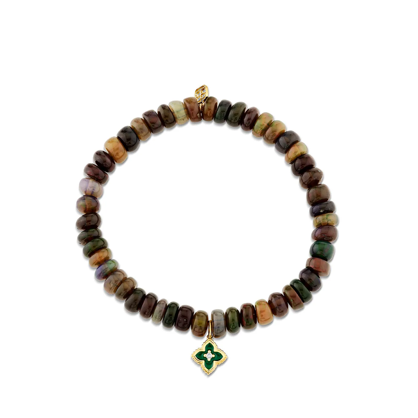 Gold, Diamond & Emerald Mini Moroccan Flower on Black Opal