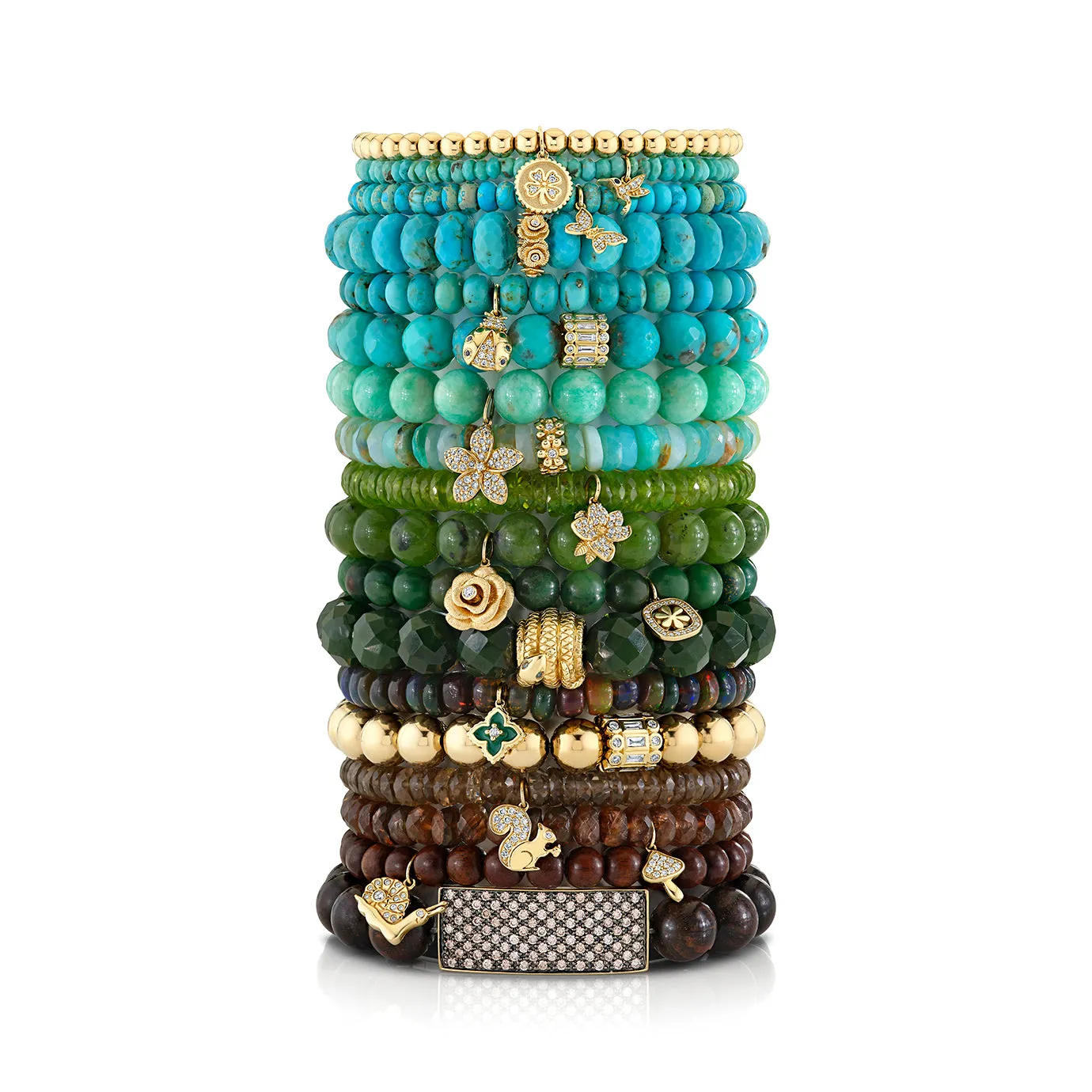 Gold, Diamond & Emerald Mini Moroccan Flower on Black Opal