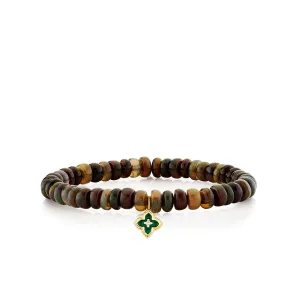 Gold, Diamond & Emerald Mini Moroccan Flower on Black Opal