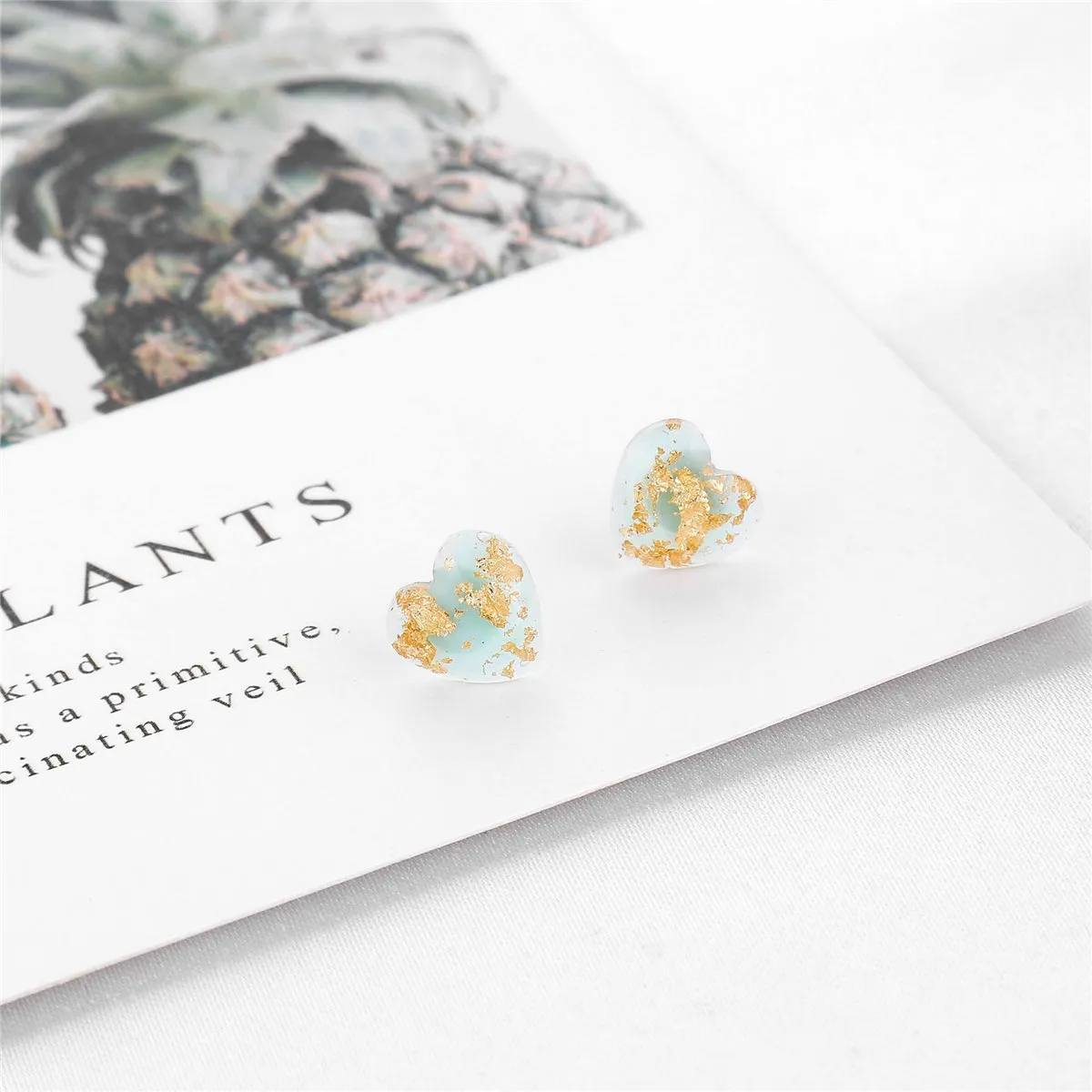 Gold Foil Heart & Resin Stud Earrings