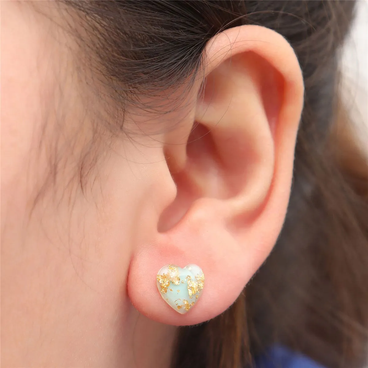 Gold Foil Heart & Resin Stud Earrings