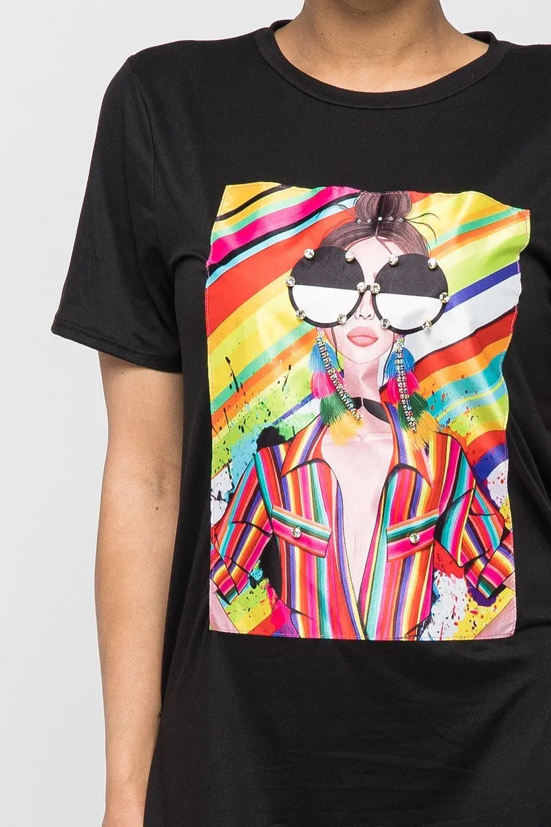 Graphic printed oversized top with short sets