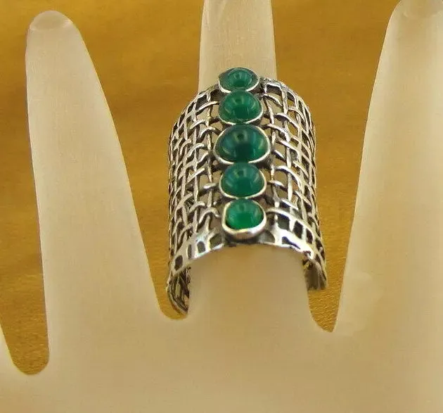 Green Agate Ring 925 Silver Sterling 7,8,9,10 Handmade Hadar Designers (H 1142)