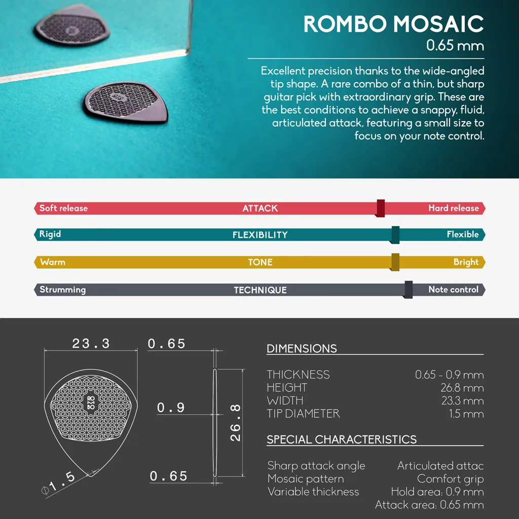Guitar Pick Set Rombo Mosaic Eco-Black (4 Guitar Picks) - 0.65 mm