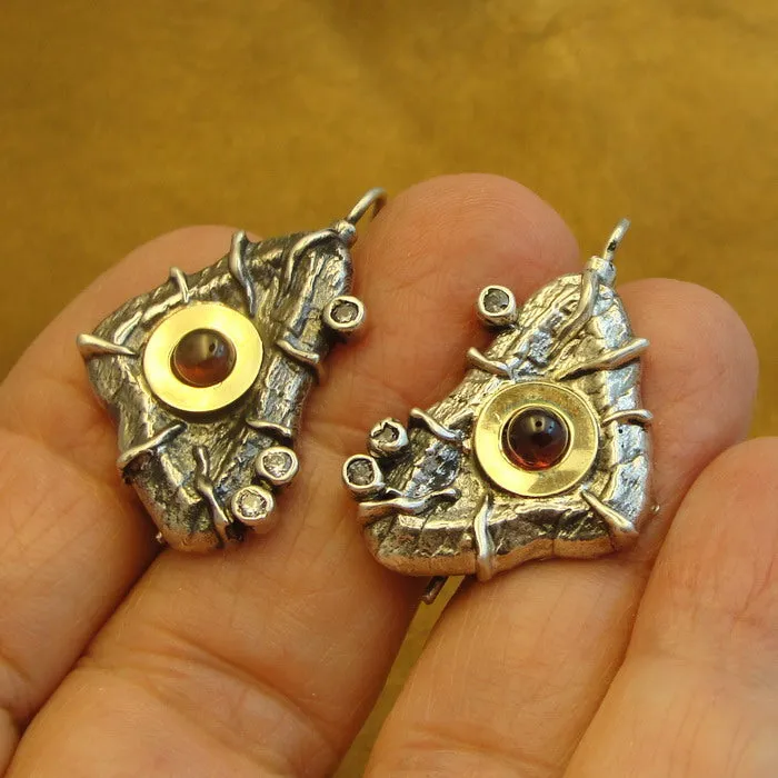 Hadar Designers Art Garnet Zircon Earrings 9k Yellow Gold 925 Silver () LAST