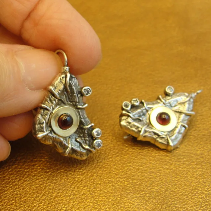 Hadar Designers Art Garnet Zircon Earrings 9k Yellow Gold 925 Silver () LAST