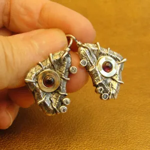 Hadar Designers Art Garnet Zircon Earrings 9k Yellow Gold 925 Silver () LAST