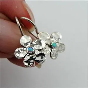 Hadar Designers Charming Floral Handmade Sterling Silver Blue Opal Earrings ()Y