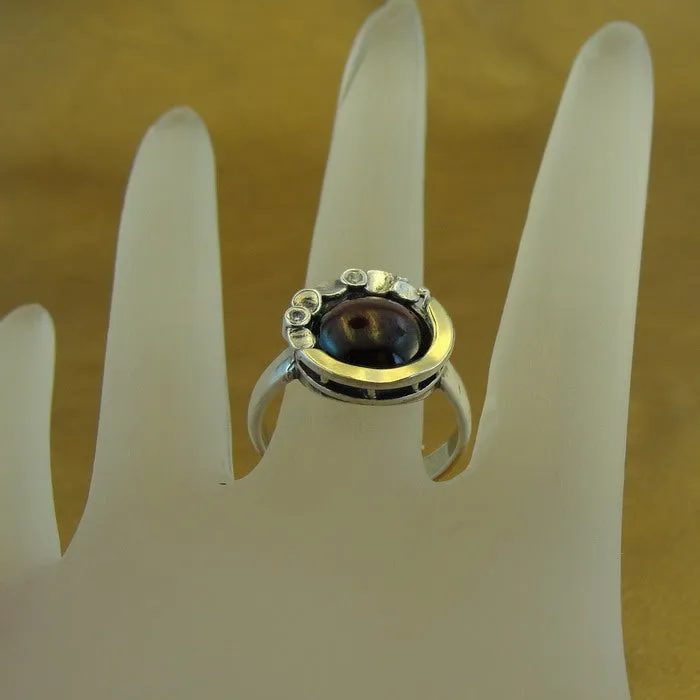 Hadar Designers Garnet Ring 9k Yellow Gold Sterling Silver sz 5,6,7,8,9 (MS)