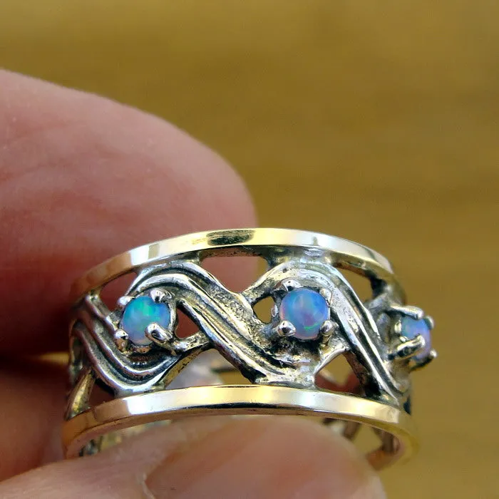 Hadar Designers size 6 Opal Ring 9k Yellow Gold 925 Silver Handmade () LAST ONE