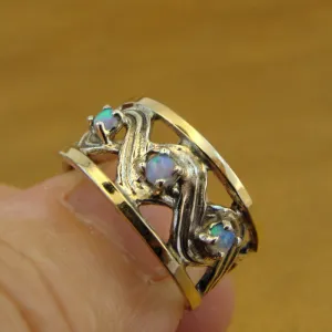 Hadar Designers size 6 Opal Ring 9k Yellow Gold 925 Silver Handmade () LAST ONE