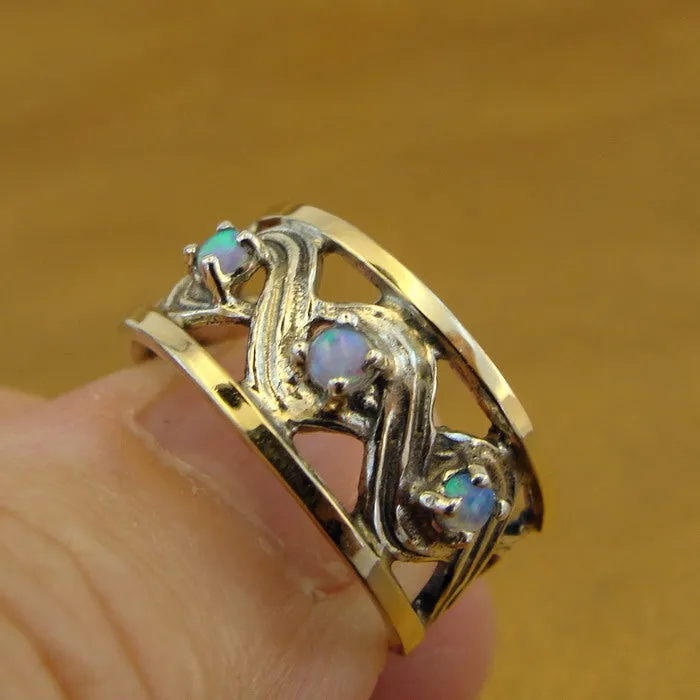 Hadar Designers size 6 Opal Ring 9k Yellow Gold 925 Silver Handmade () LAST ONE