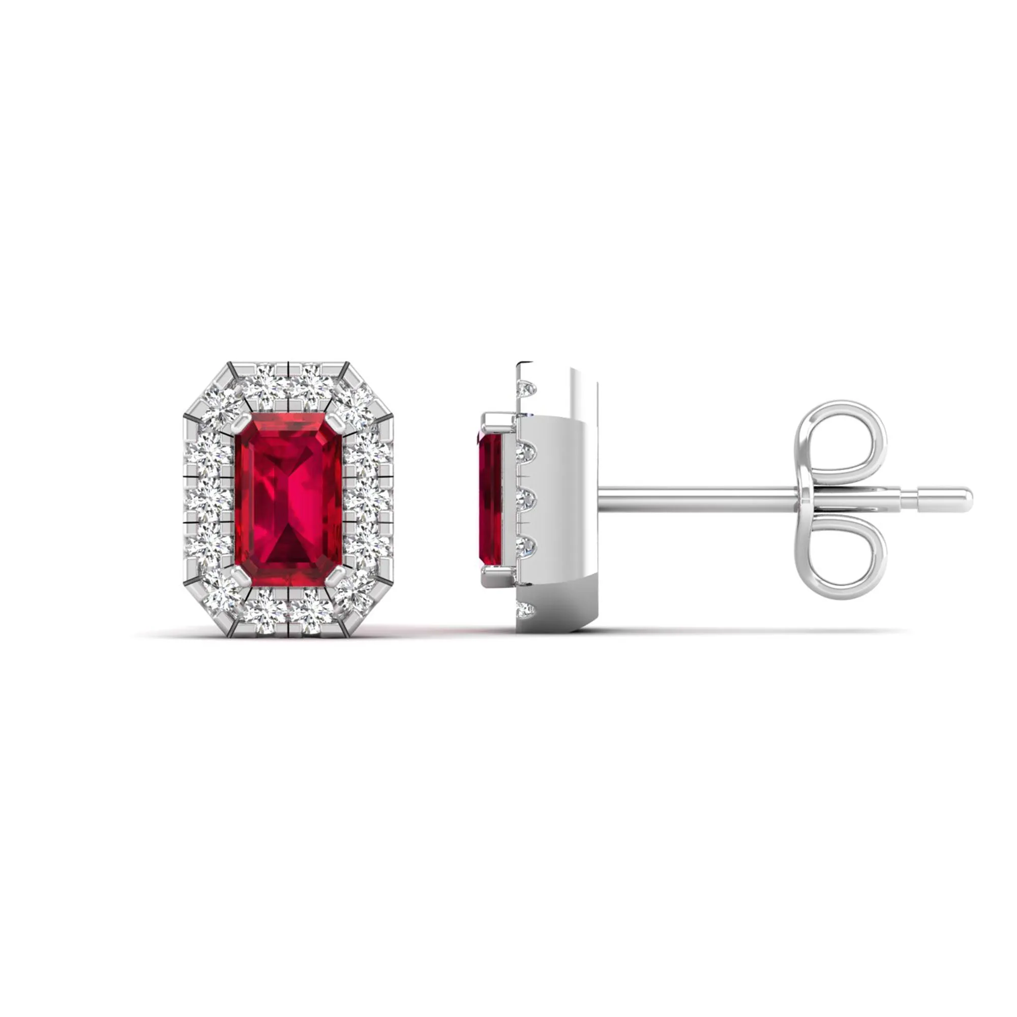 Halo Ruby and Diamond Classic Stud Earrings