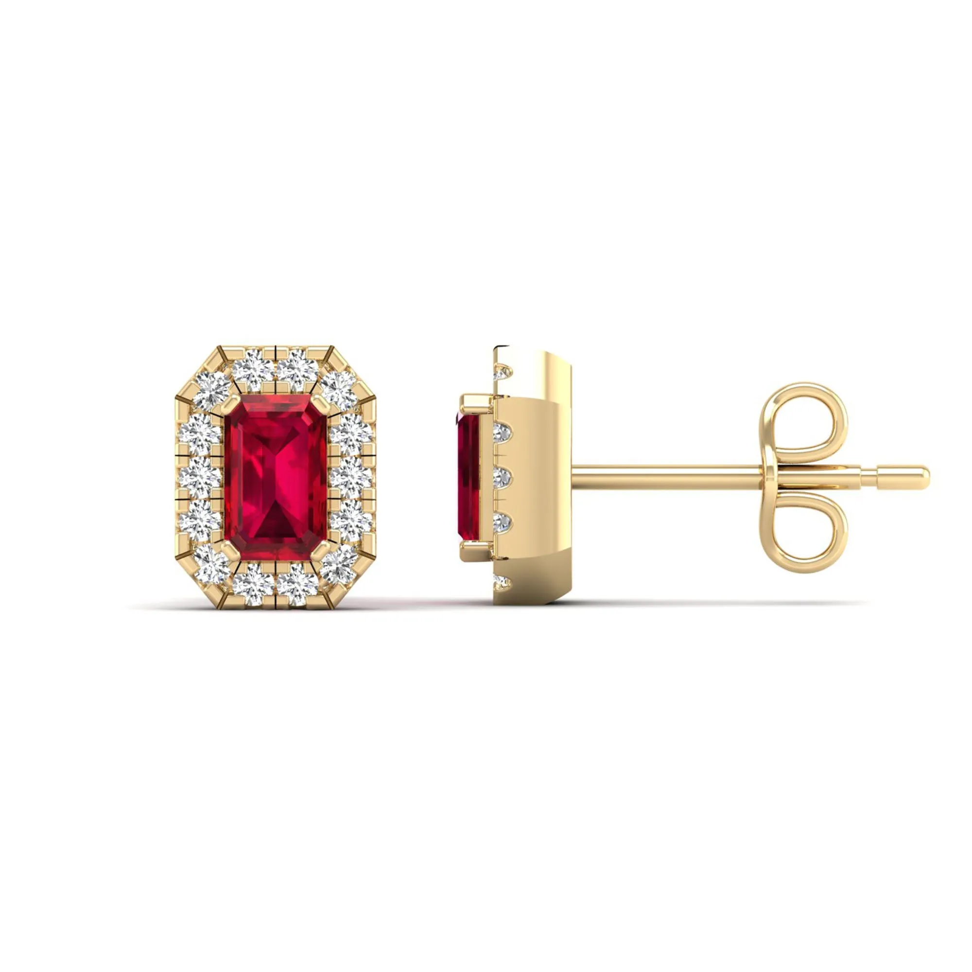 Halo Ruby and Diamond Classic Stud Earrings