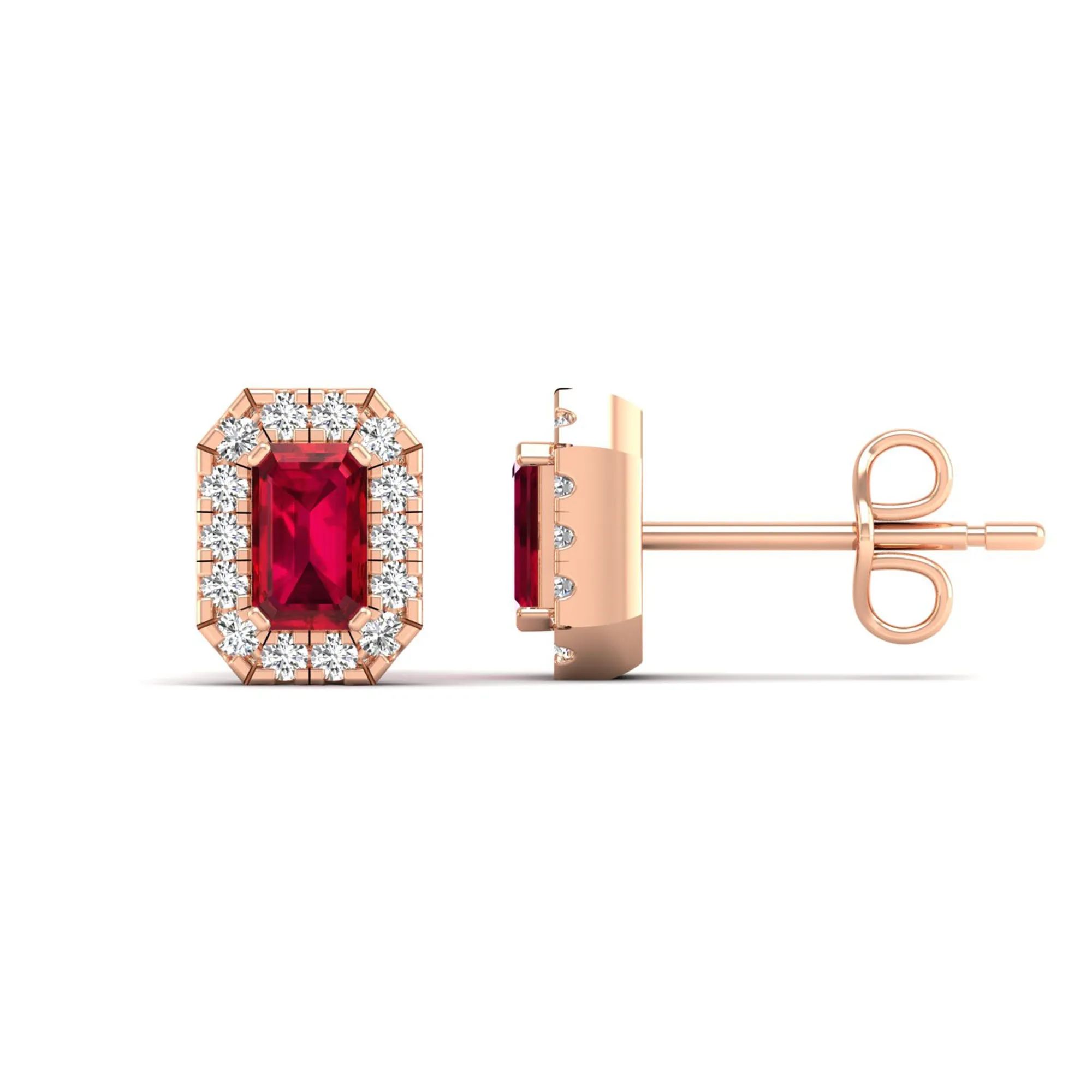Halo Ruby and Diamond Classic Stud Earrings