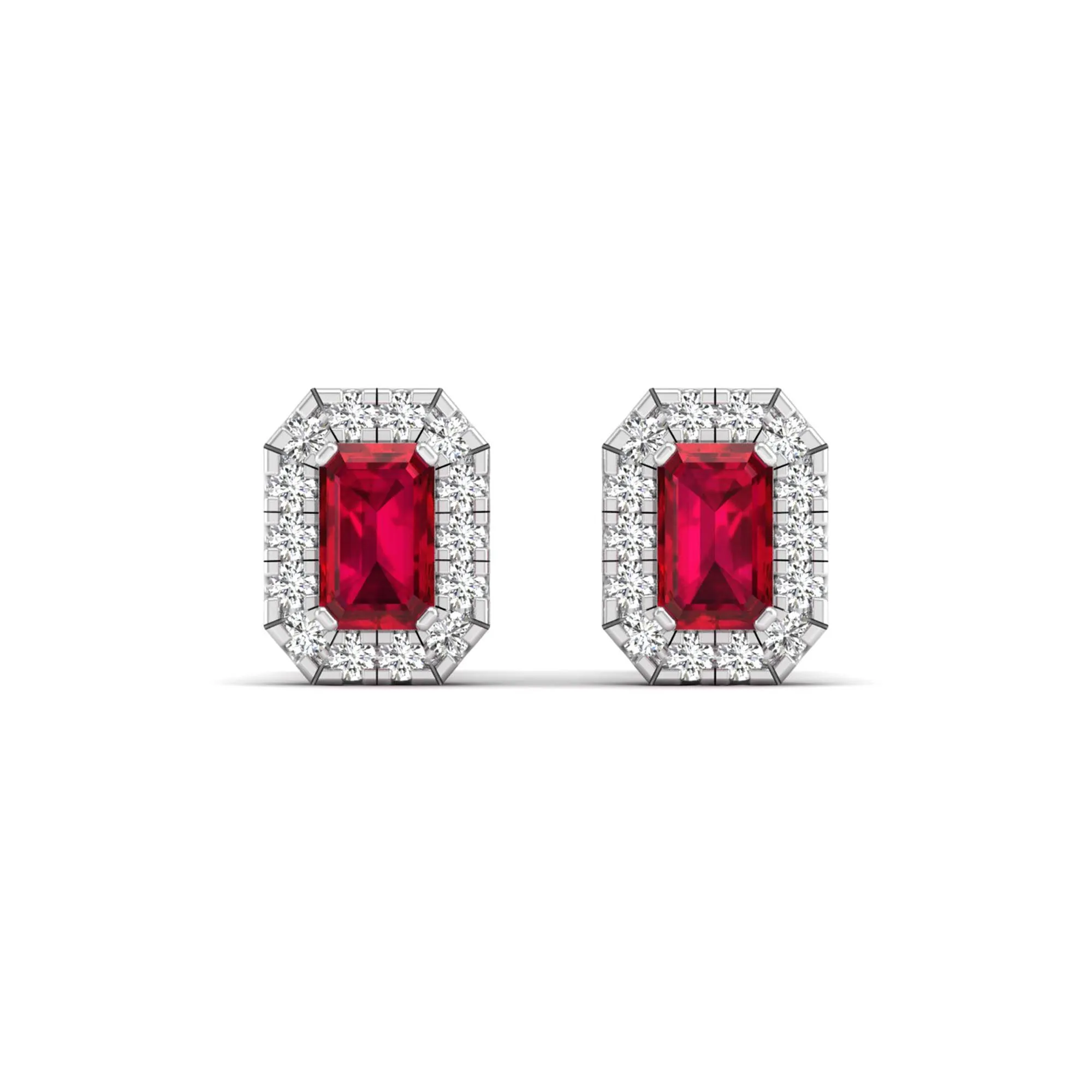 Halo Ruby and Diamond Classic Stud Earrings