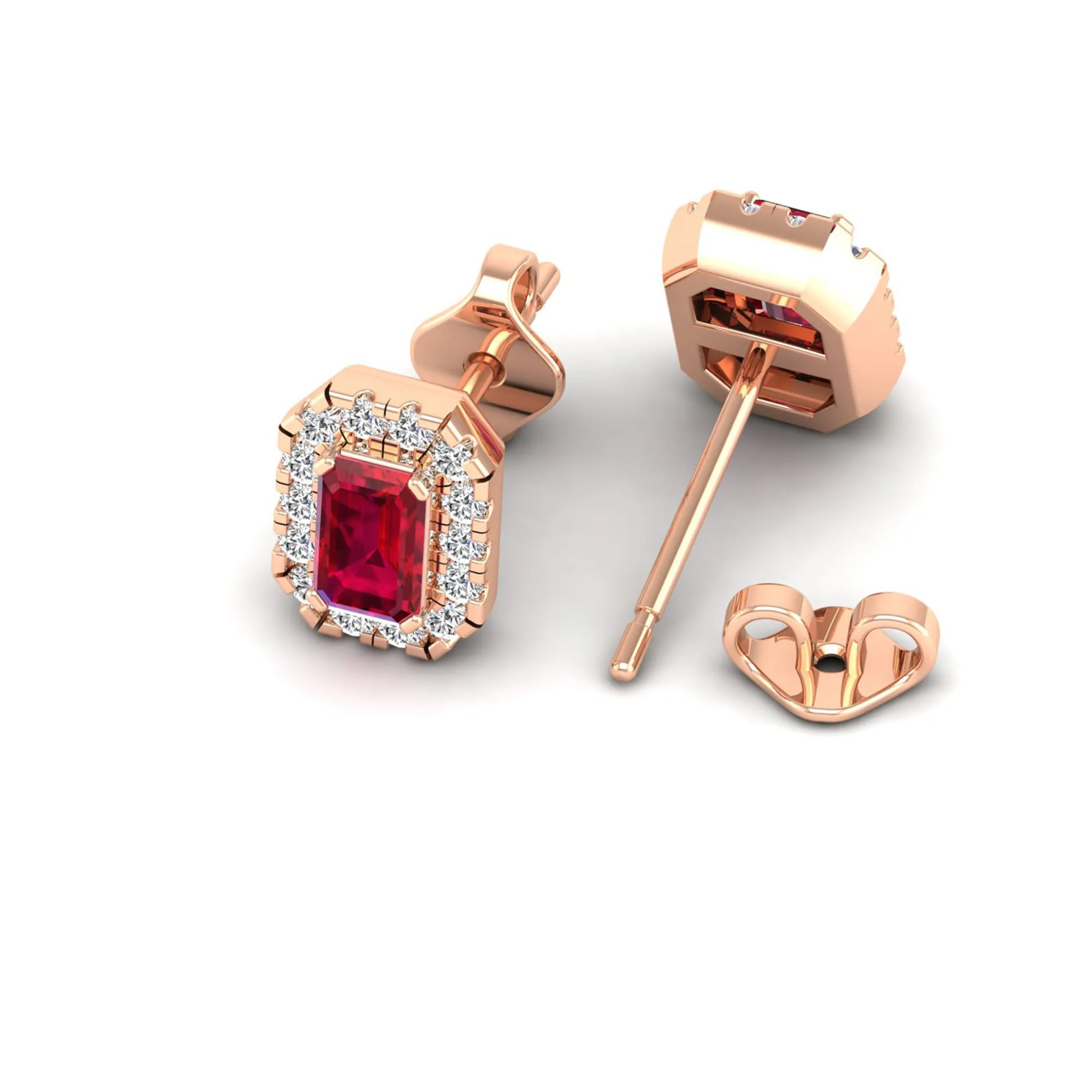 Halo Ruby and Diamond Classic Stud Earrings
