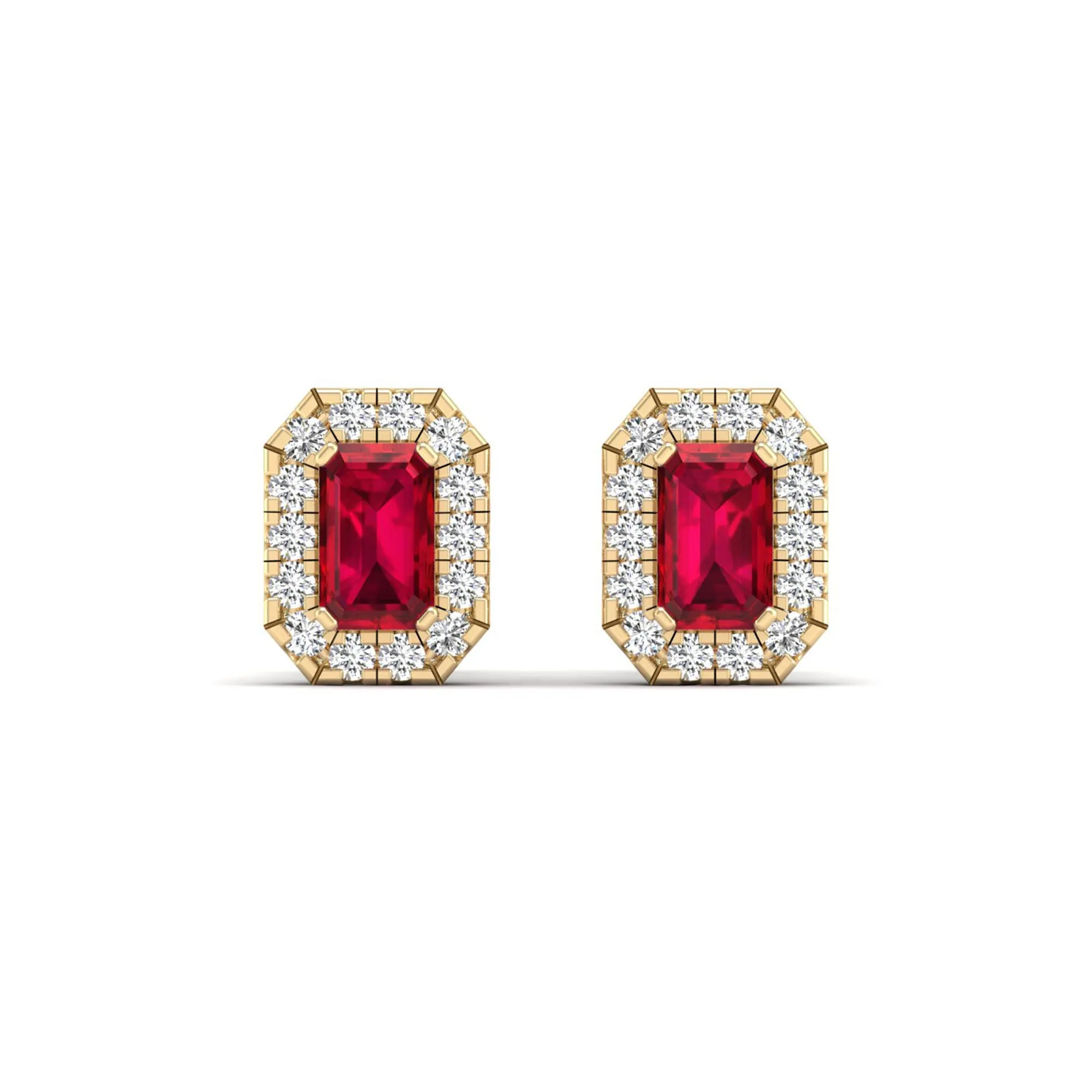 Halo Ruby and Diamond Classic Stud Earrings