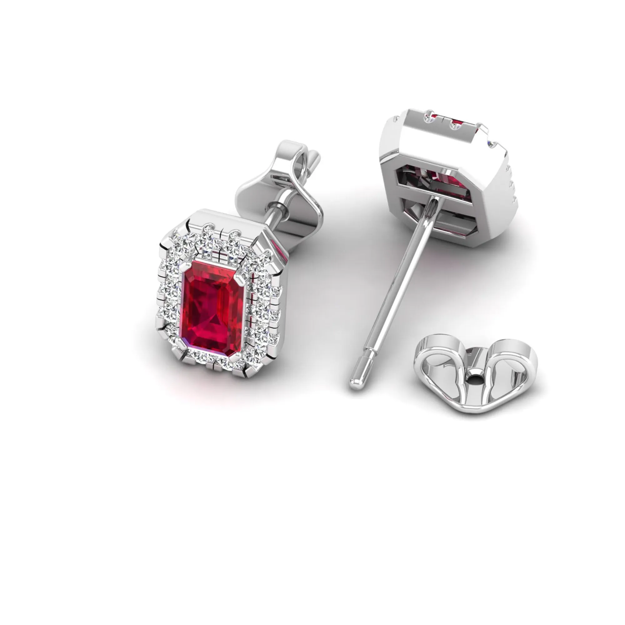 Halo Ruby and Diamond Classic Stud Earrings