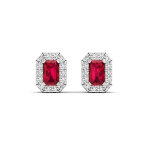 Halo Ruby and Diamond Classic Stud Earrings