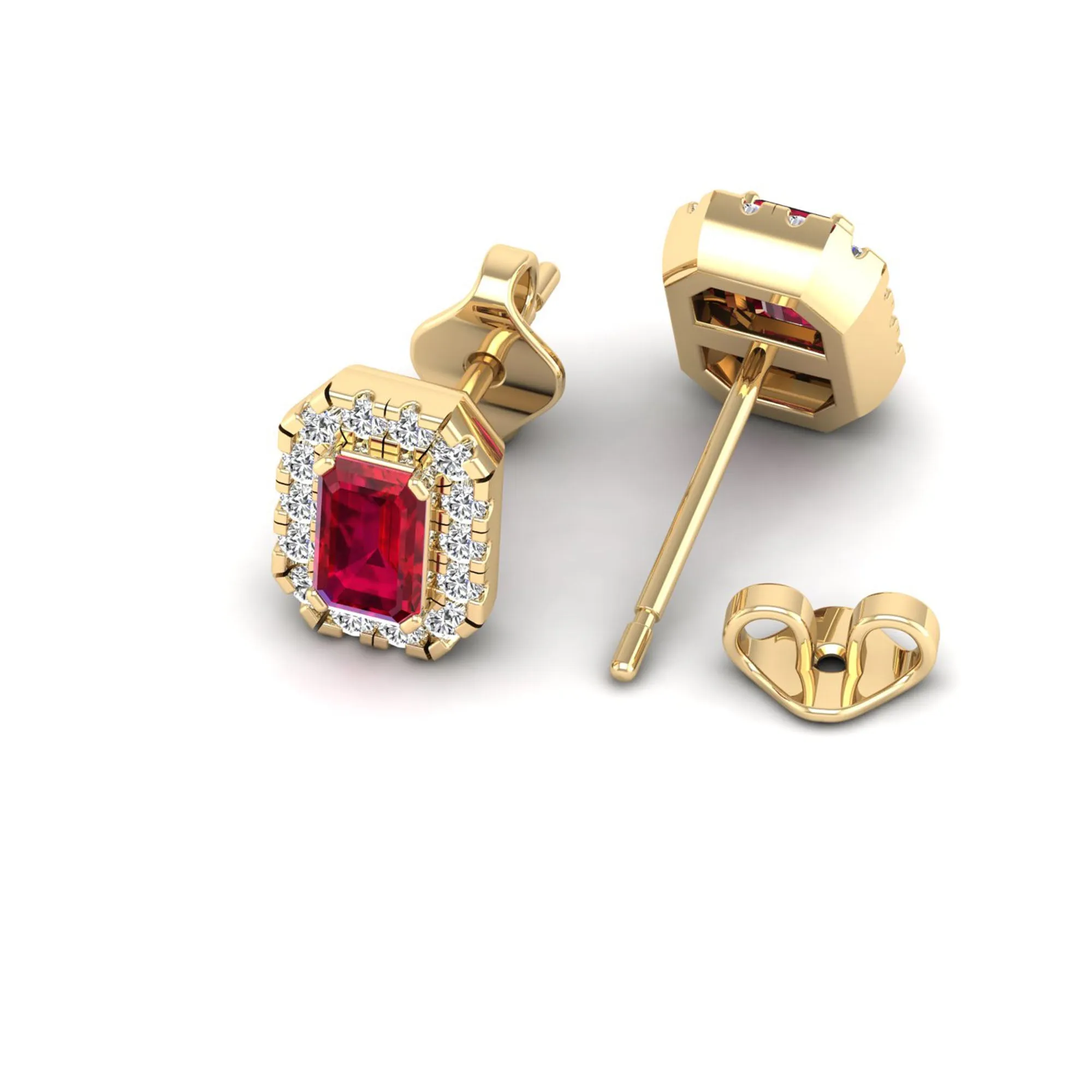 Halo Ruby and Diamond Classic Stud Earrings