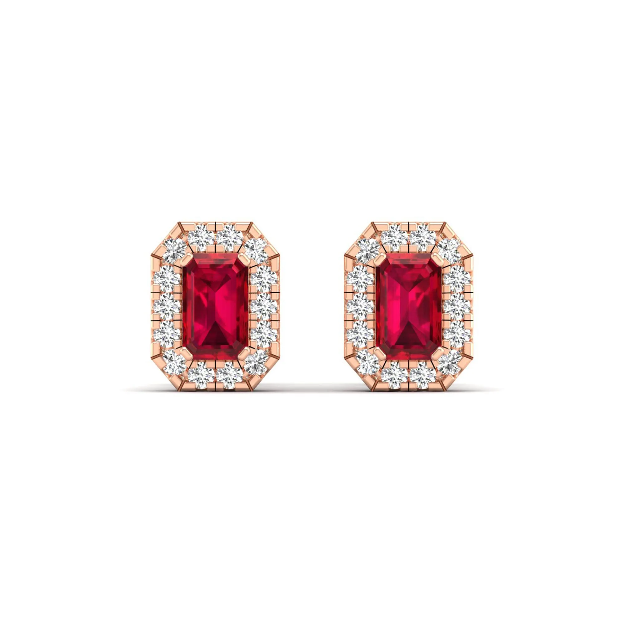 Halo Ruby and Diamond Classic Stud Earrings