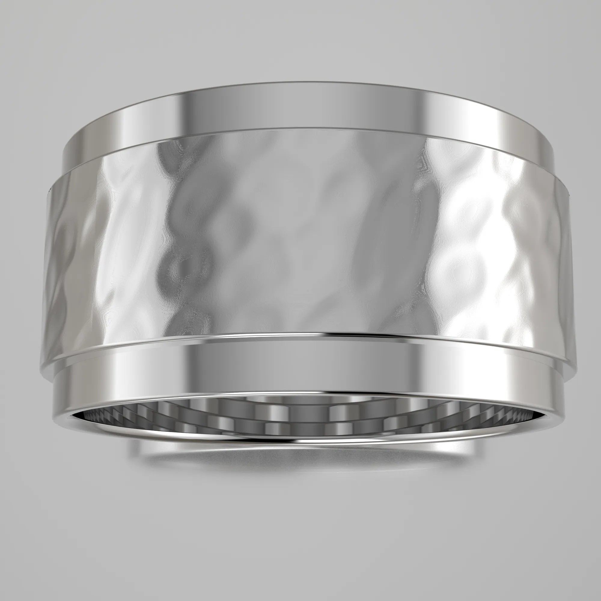 Hammered White Gold 10mm Step Edge Wedding Band