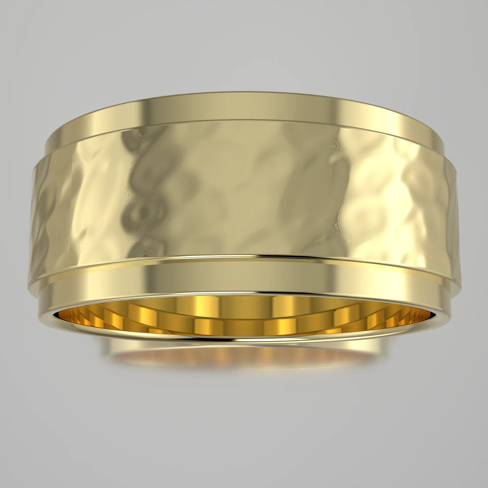 Hammered Yellow Gold 8mm Step Edge Wedding Band