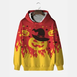 Happy Halloween Pumpkin Lantern And Flames Printing Hooded