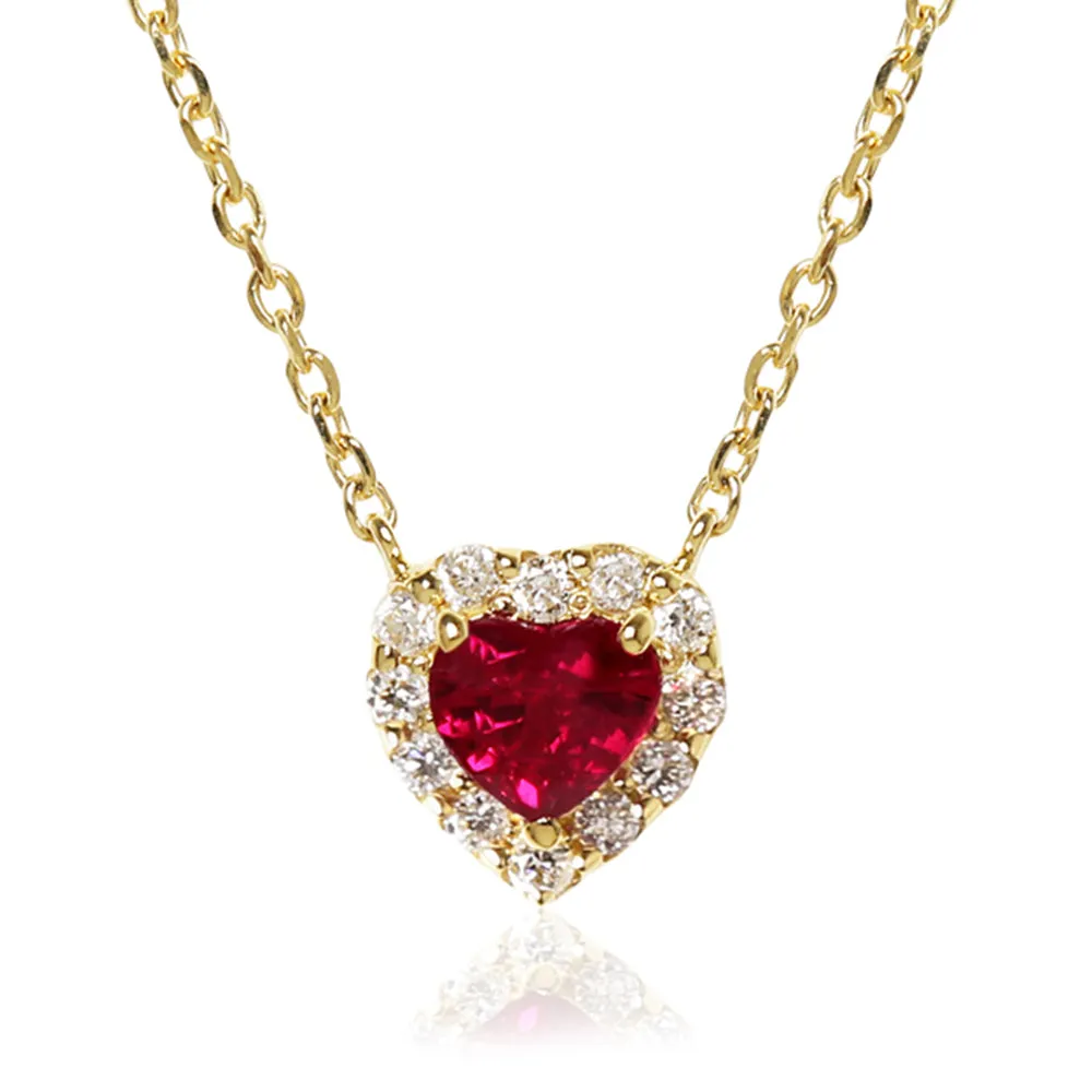 Heart Shape Garnet Pendant Necklace with Diamond Halo