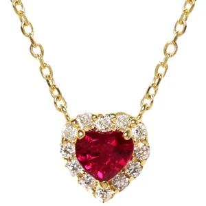 Heart Shape Garnet Pendant Necklace with Diamond Halo