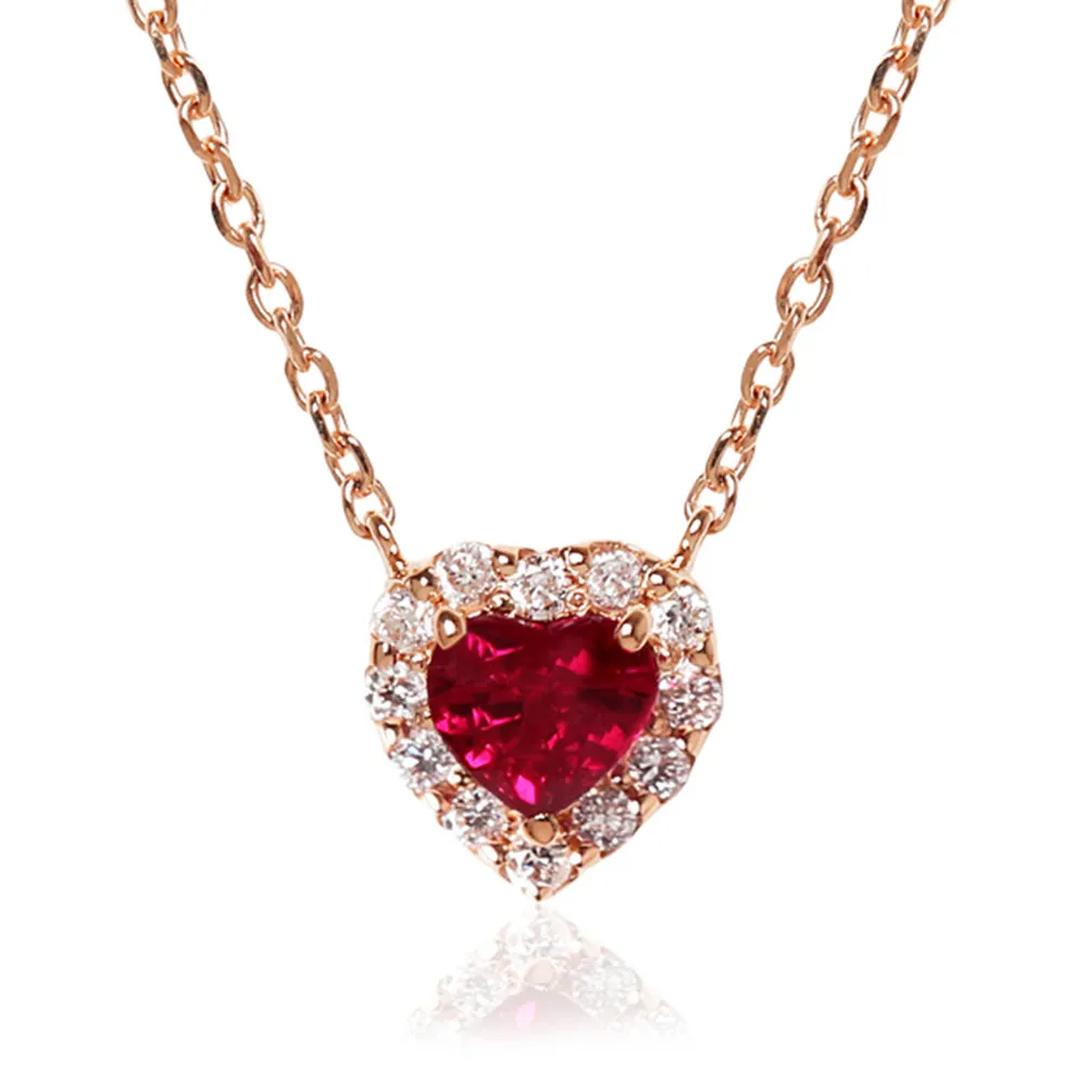 Heart Shape Garnet Pendant Necklace with Diamond Halo
