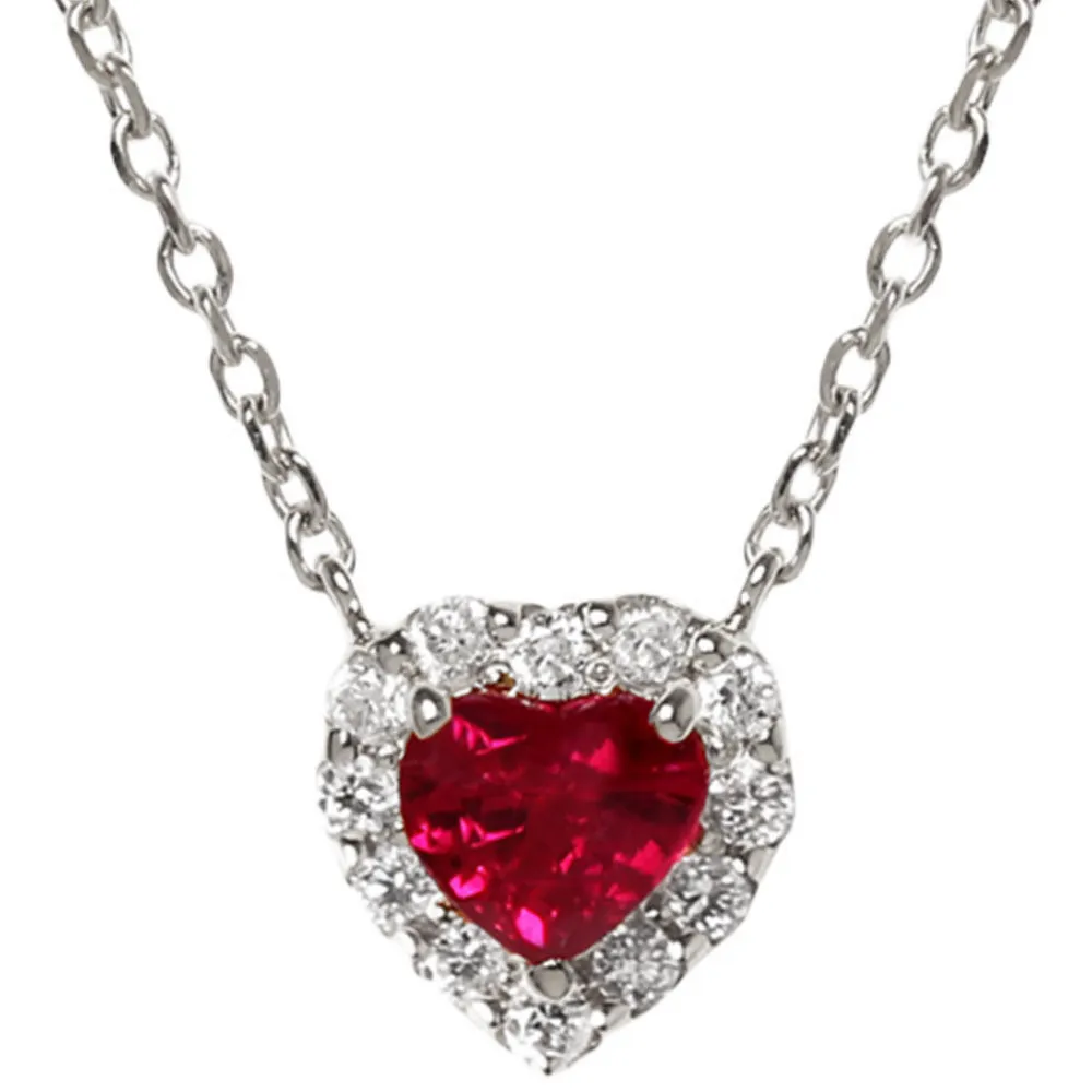 Heart Shape Garnet Pendant Necklace with Diamond Halo