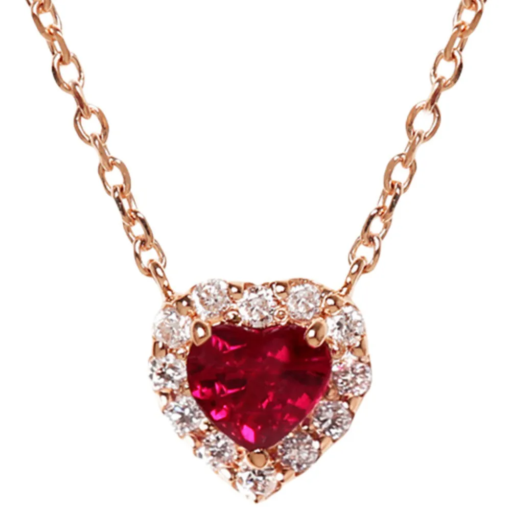Heart Shape Garnet Pendant Necklace with Diamond Halo