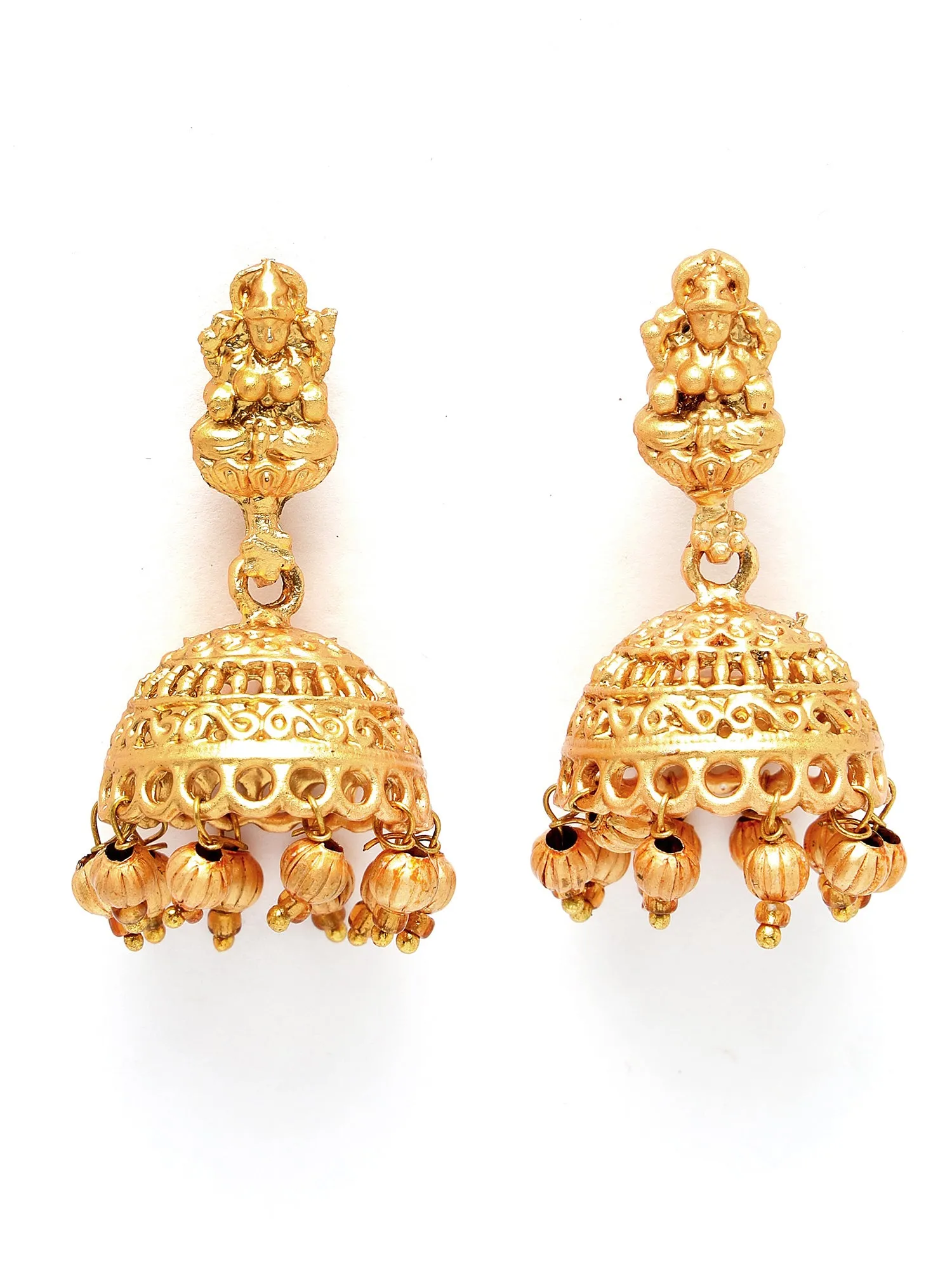 Karatcart Gold Plated Red & Green Stones Classic Laxmi Mata Temple Jewellery Set for Women