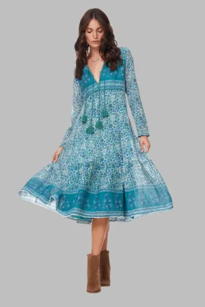 Kayla Printed Midi Dress Emerald