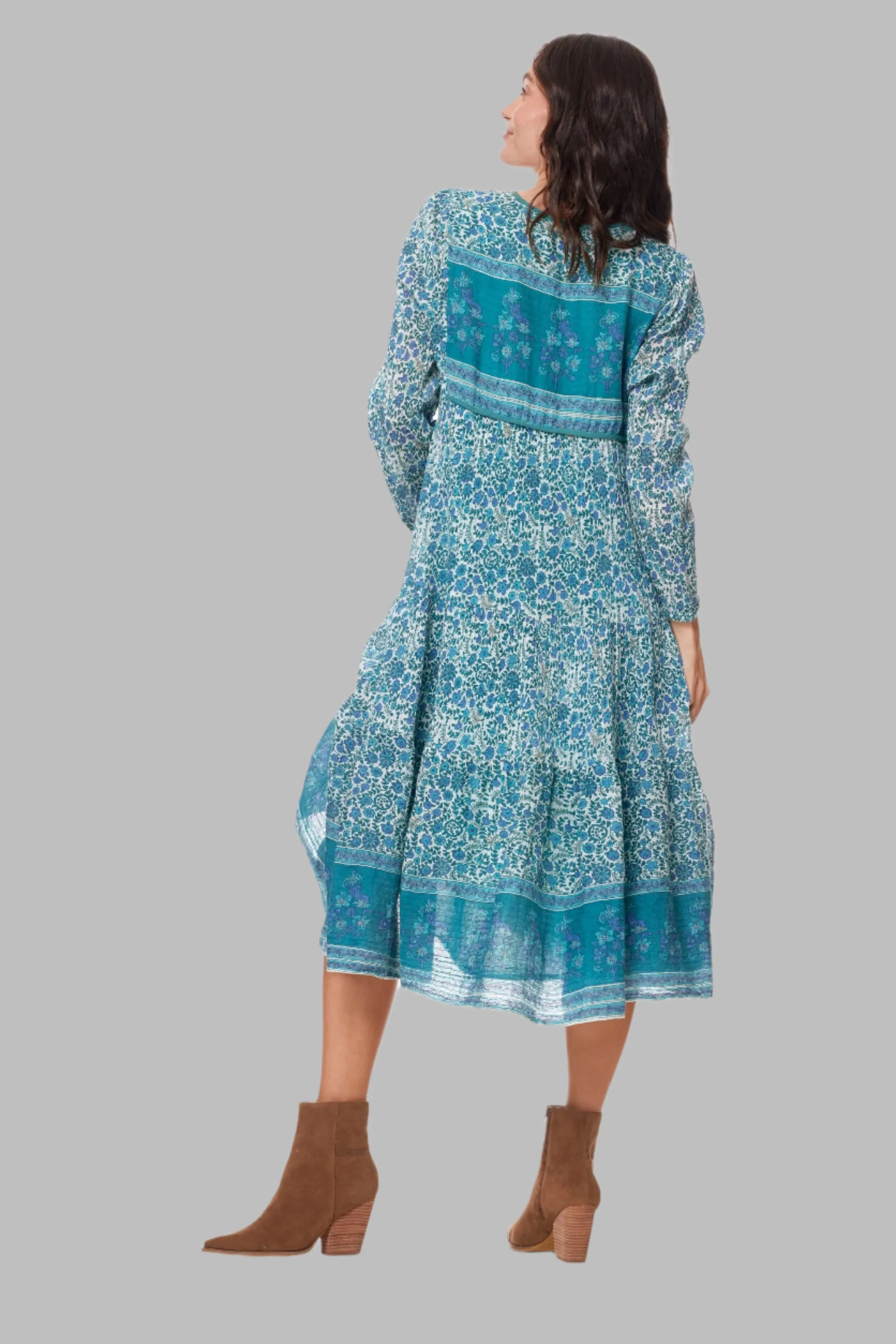 Kayla Printed Midi Dress Emerald