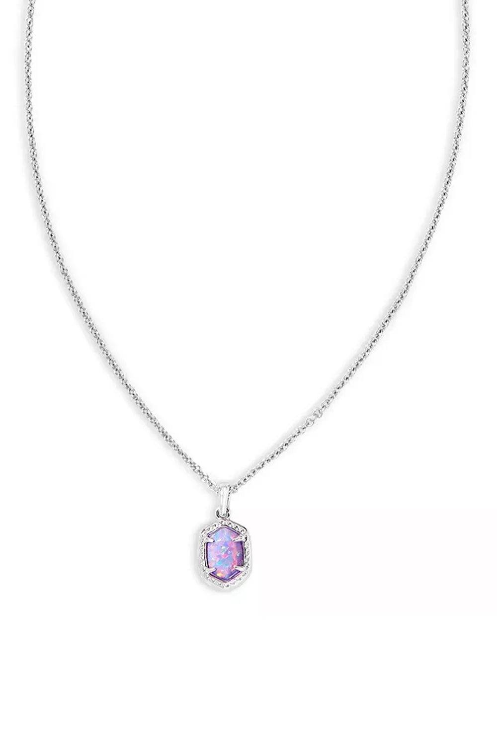Kendra Scott Daphne Silver Framed Short Pendant Necklace in Lilac Kyocera Opal | N00599RHD-LILAC