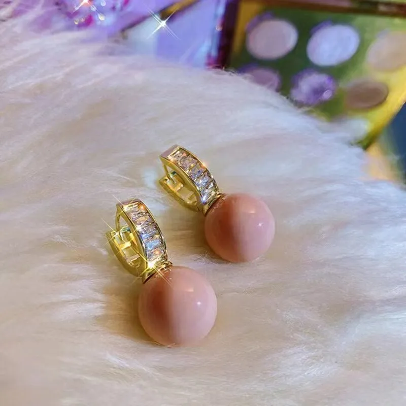 Luxury Red Opal Cherry Stud Earrings Spherical for Women Gift Jewelry