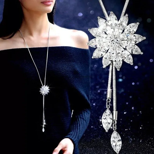Luxury White Pearl Necklace Long Chain Women Engagement Jewelry
