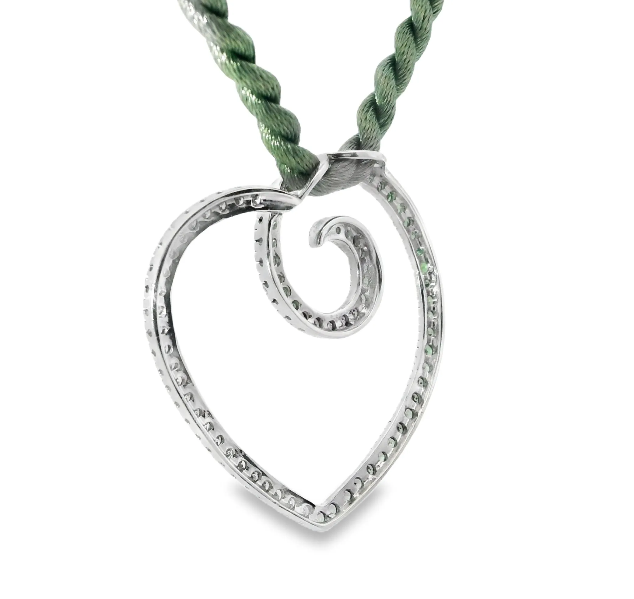 Magnificent 18K White Gold Diamond Tsavorite Green Garnet Heart Pendant Slide
