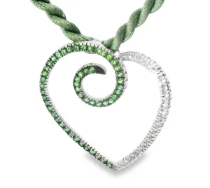 Magnificent 18K White Gold Diamond Tsavorite Green Garnet Heart Pendant Slide