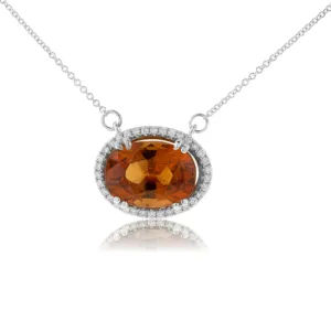 Mandarin Garnet and Diamond Halo Style Pendant