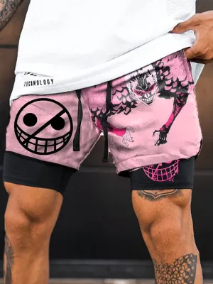 Men's Casual Fashion Three-Flow Printed Fake Two-Piece Shorts