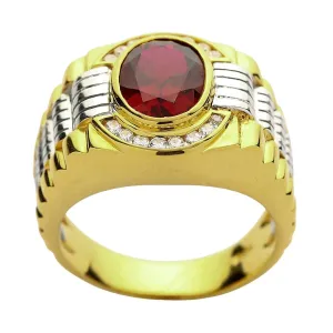 Mens Two Tone Yellow Gold Garnet Rolex Ring