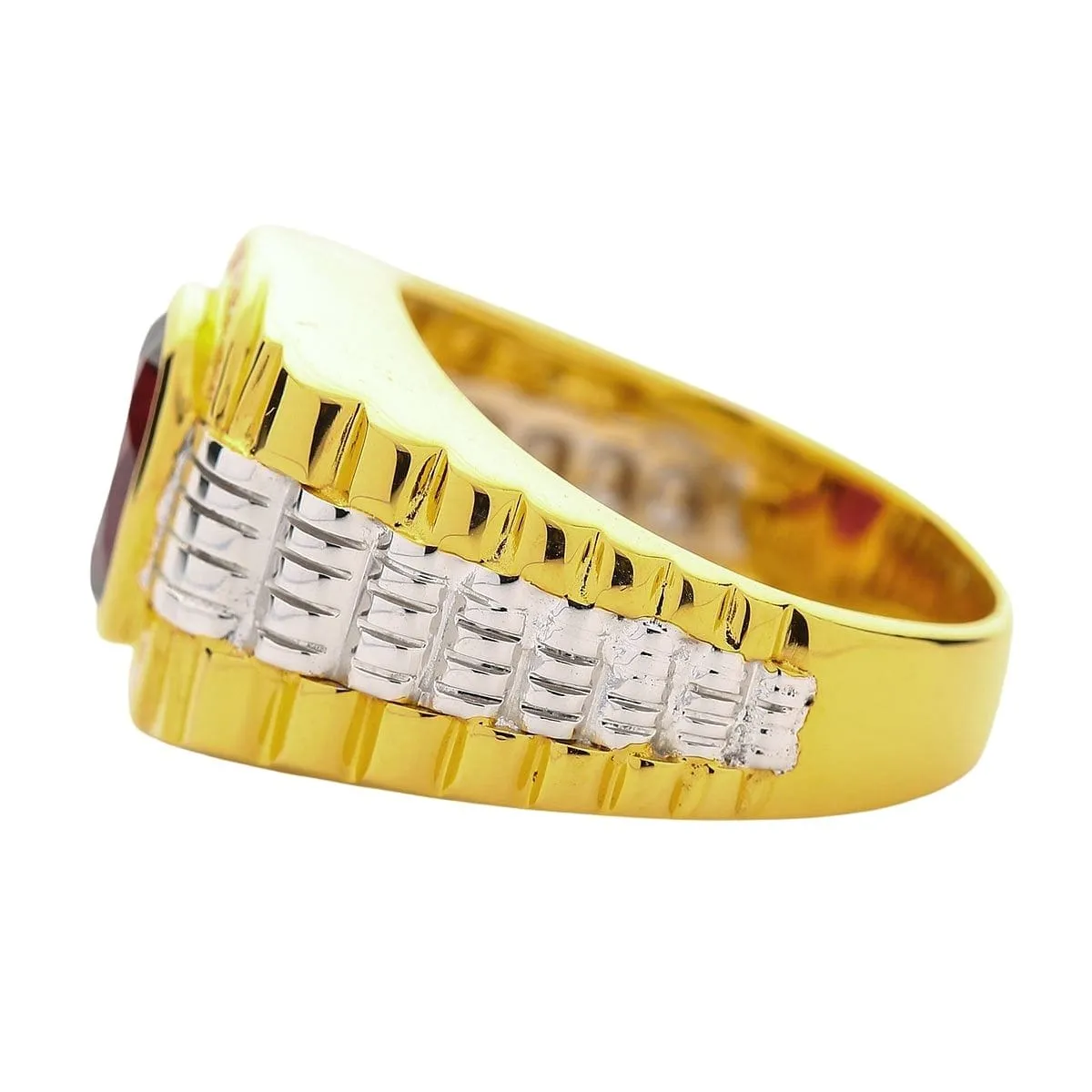 Mens Two Tone Yellow Gold Garnet Rolex Ring